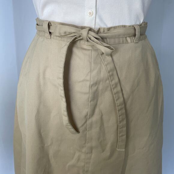 Vintage Wrangler Skirt Size 14 Khaki Tan A Line Midi High Rise Minimalist Retro - Picture 3 of 16